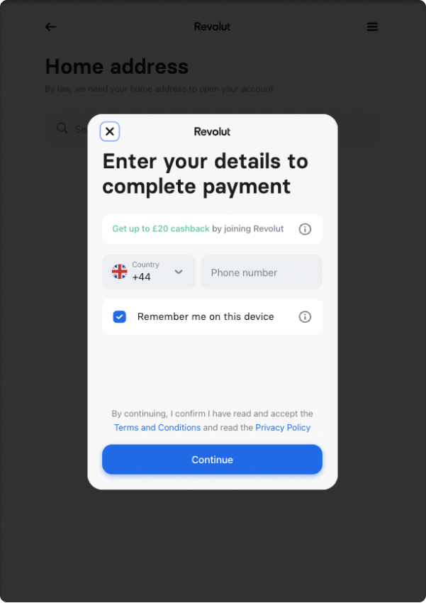 Revolut Payment log-in