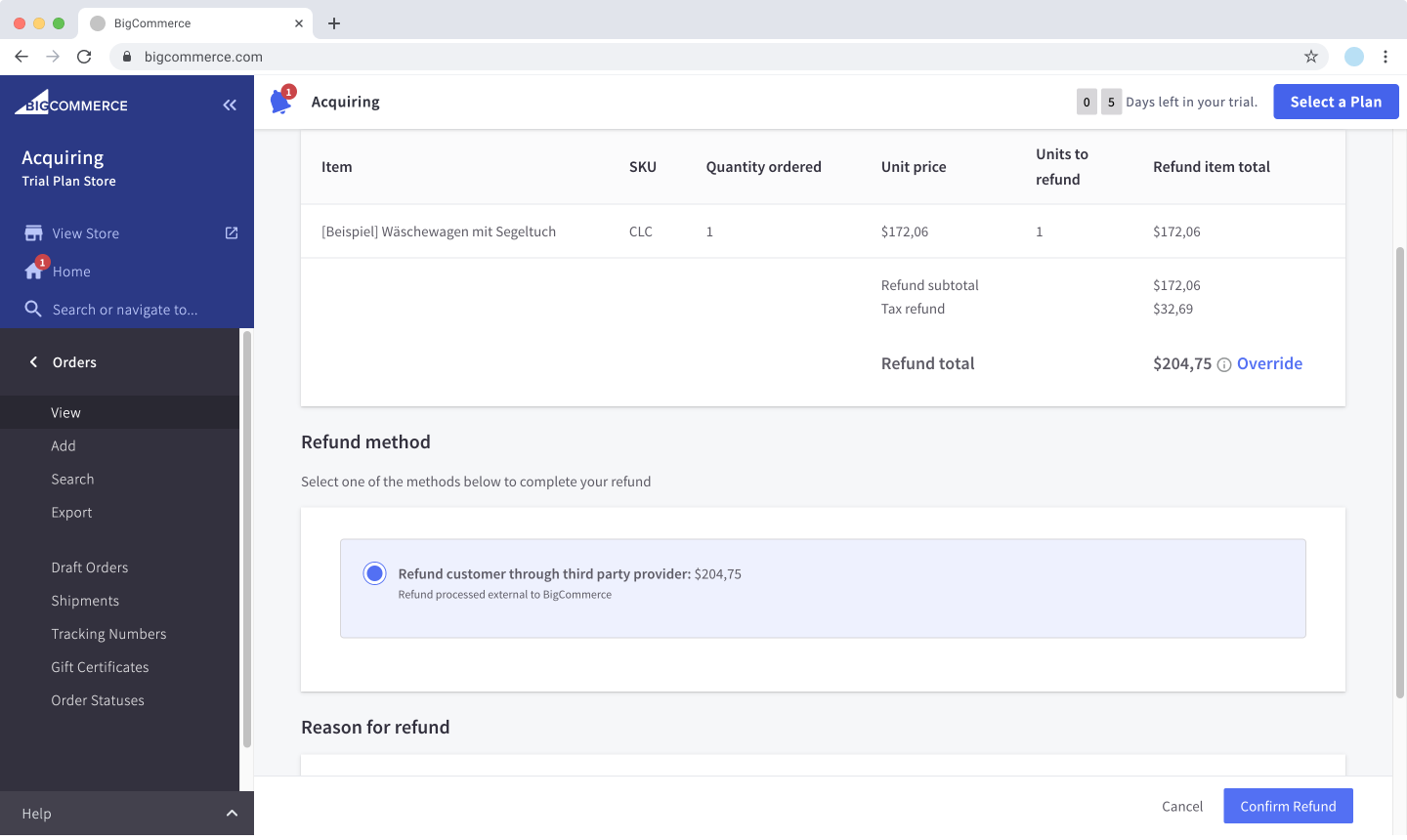 BigCommerce - Confirm refund