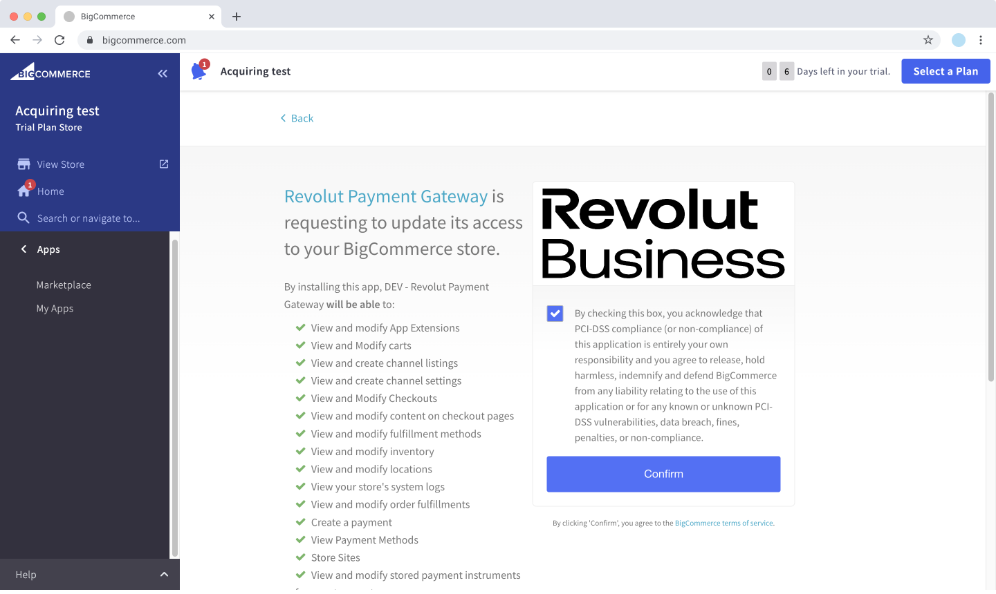 BigCommerce - Revolut Payment Gateway permissions