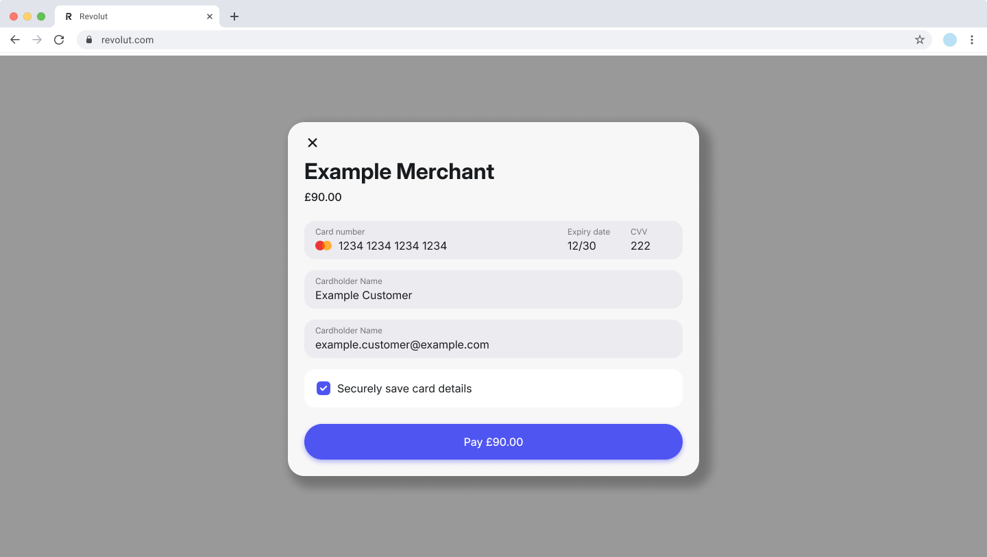 Pay with card pop-up