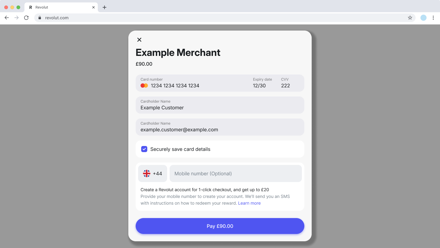Pay with card pop-up - with promotional banner