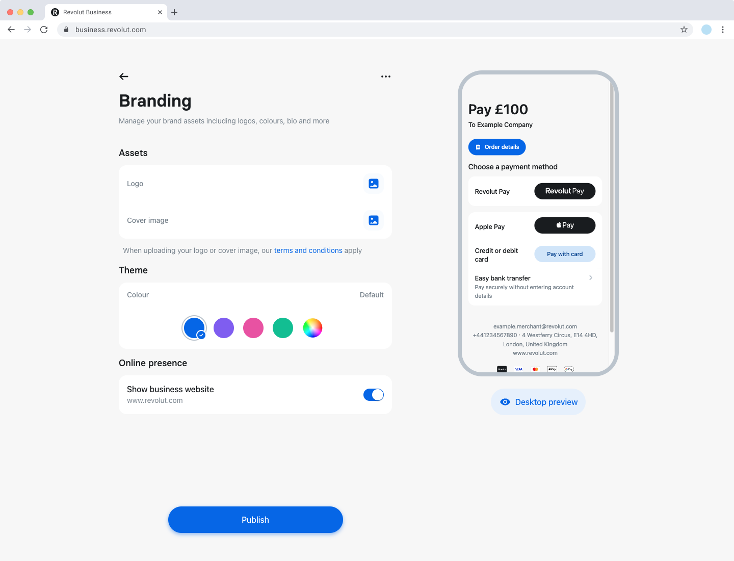 Payment link - Branding settings