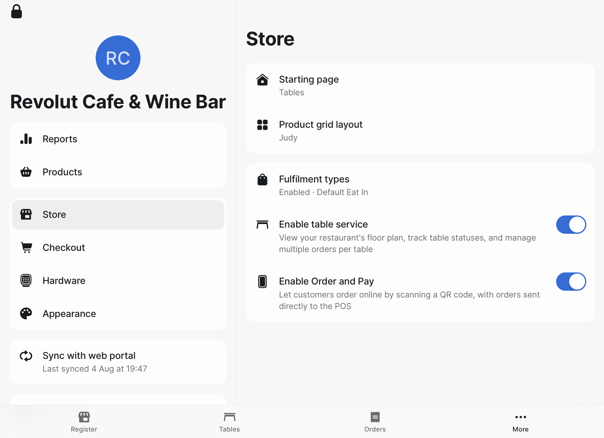 Revolut POS iPad: Store settings