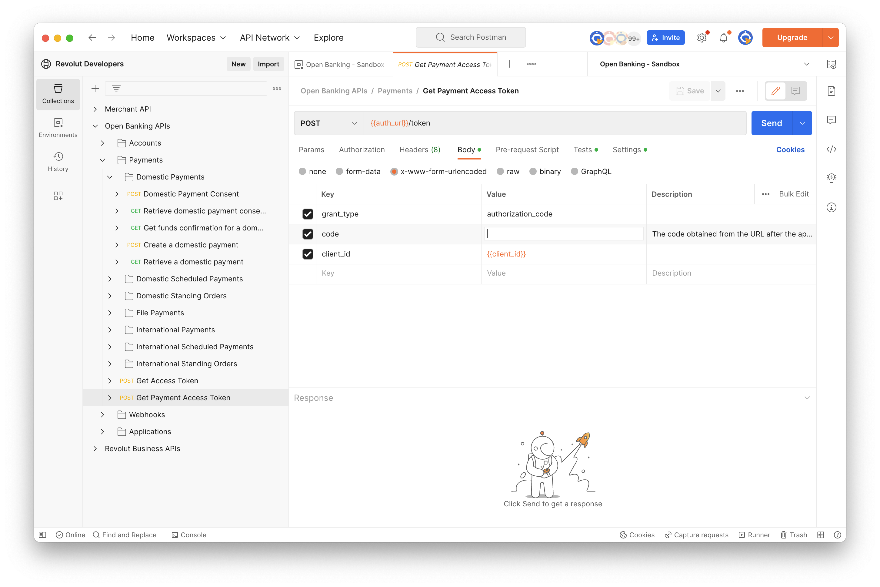 Postman request - Get Payment Access Token