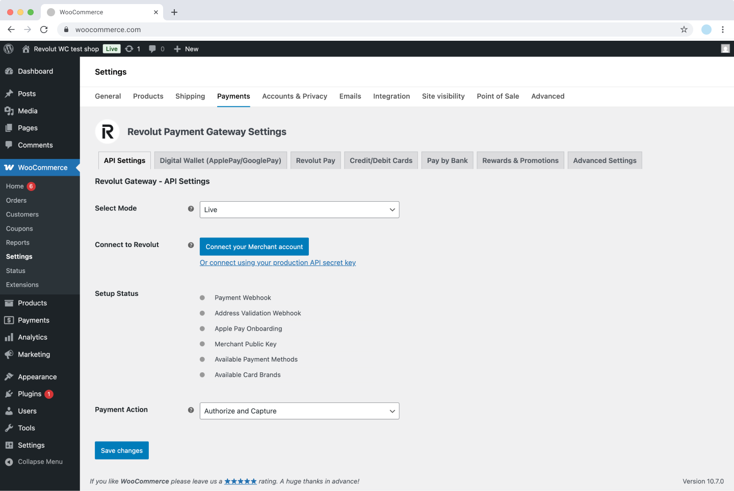 WooCommerce - API settings