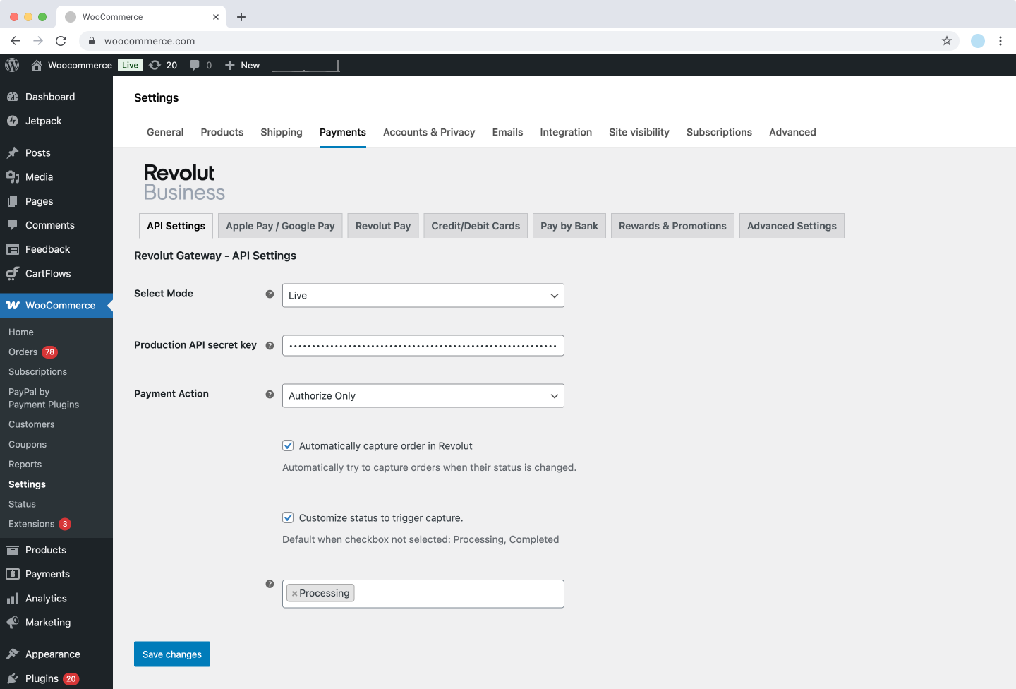 WooCommerce - Capture order checkbox