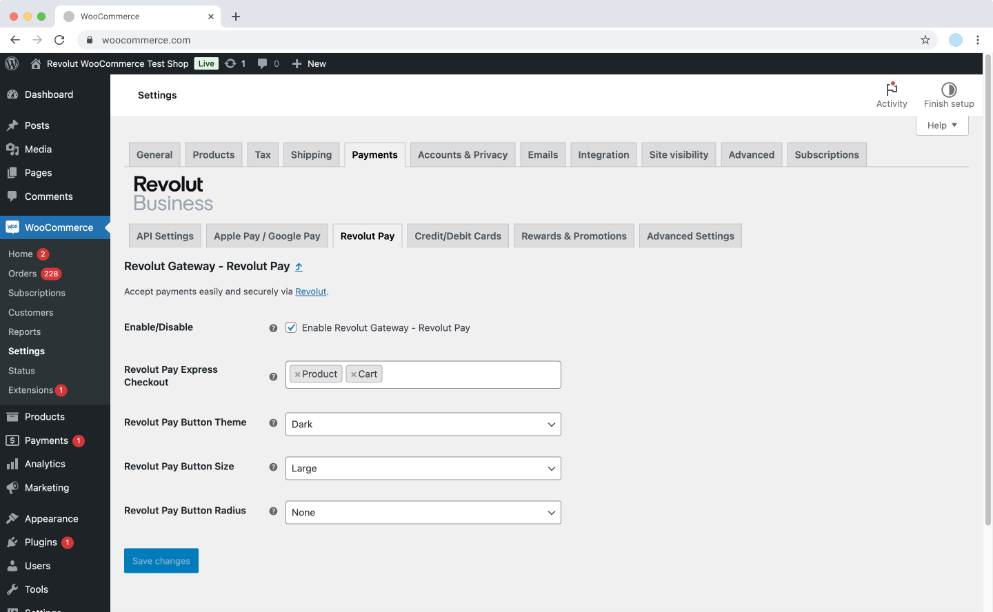 WooCommerce - Revolut Pay settings