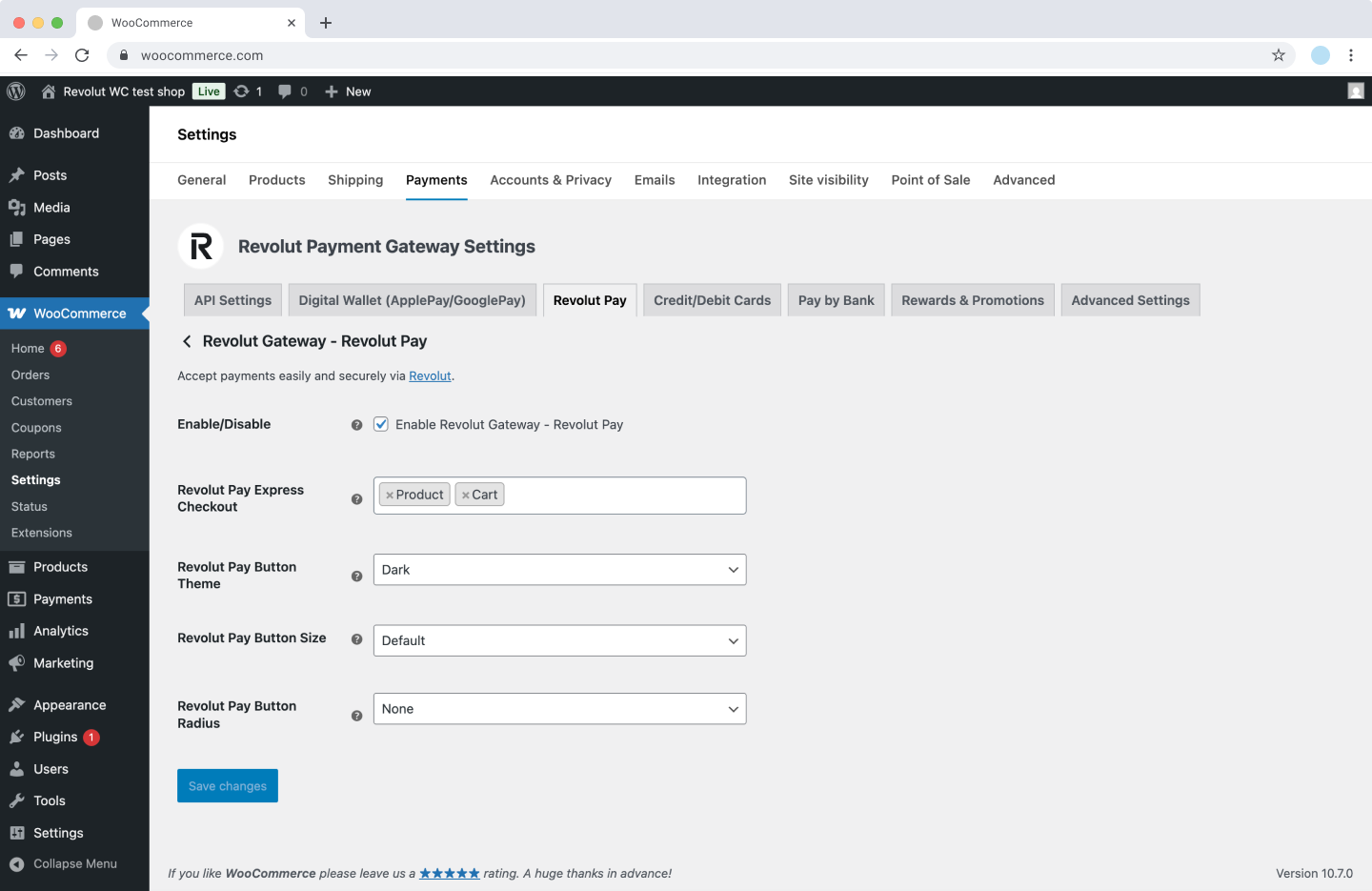 WooCommerce - Revolut Gateway settings