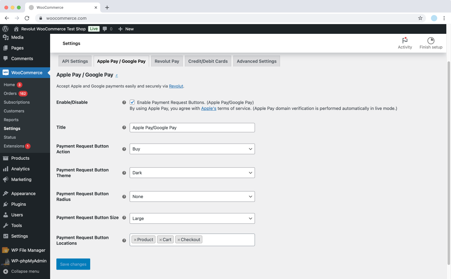 WooCommerce - Apple Pay and Google Pay settings