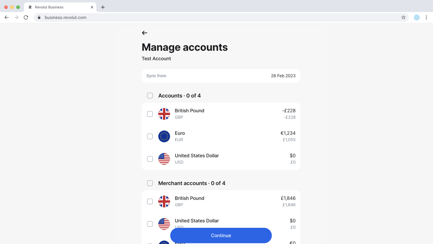 Revolut Business: Xero - Manage accounts