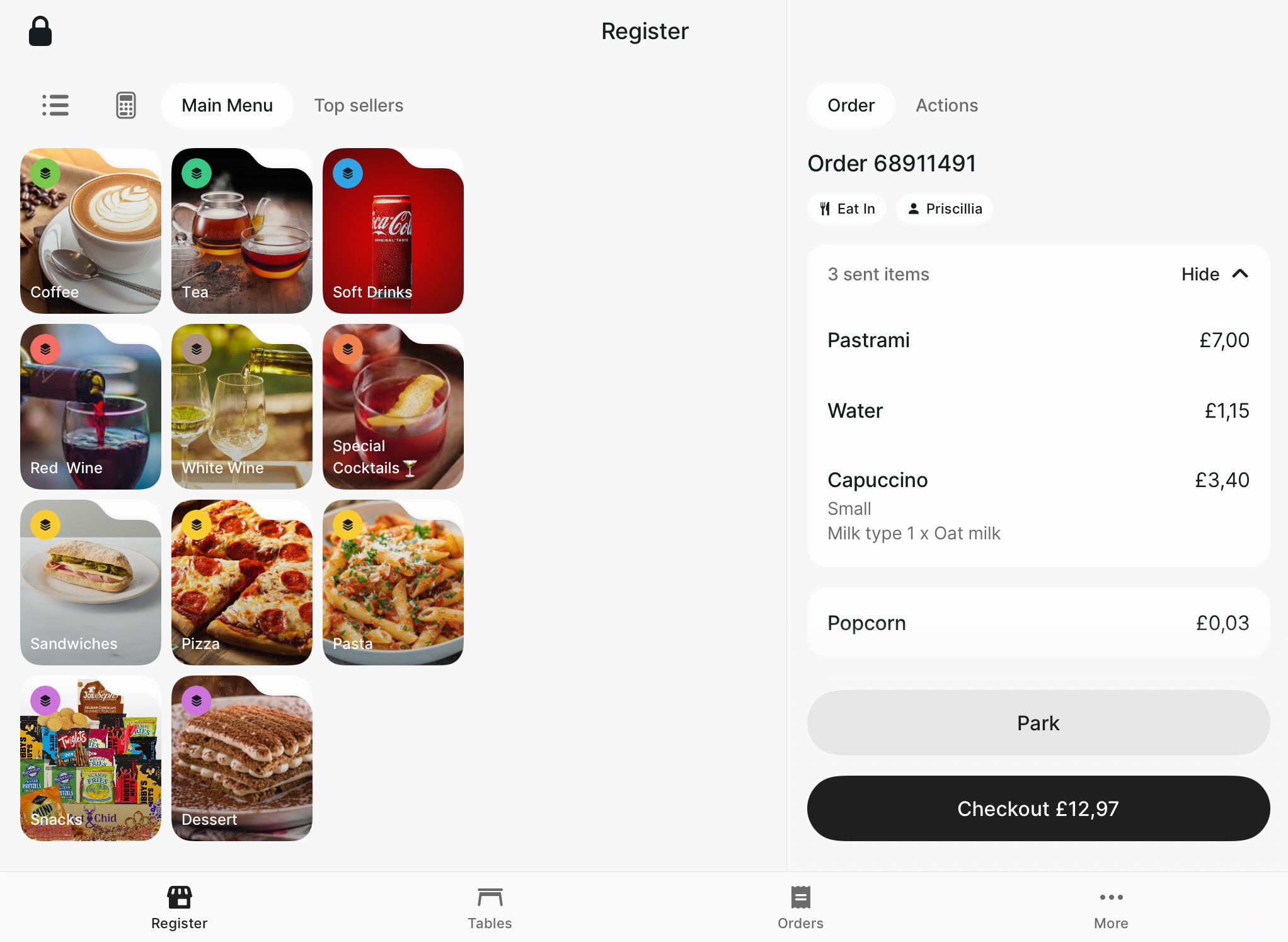 Revolut POS iPad: Parked orders