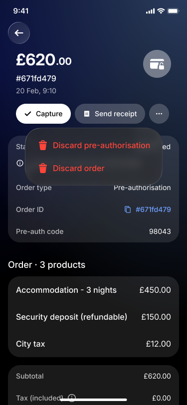 Cancel pre-authorisation on Terminal