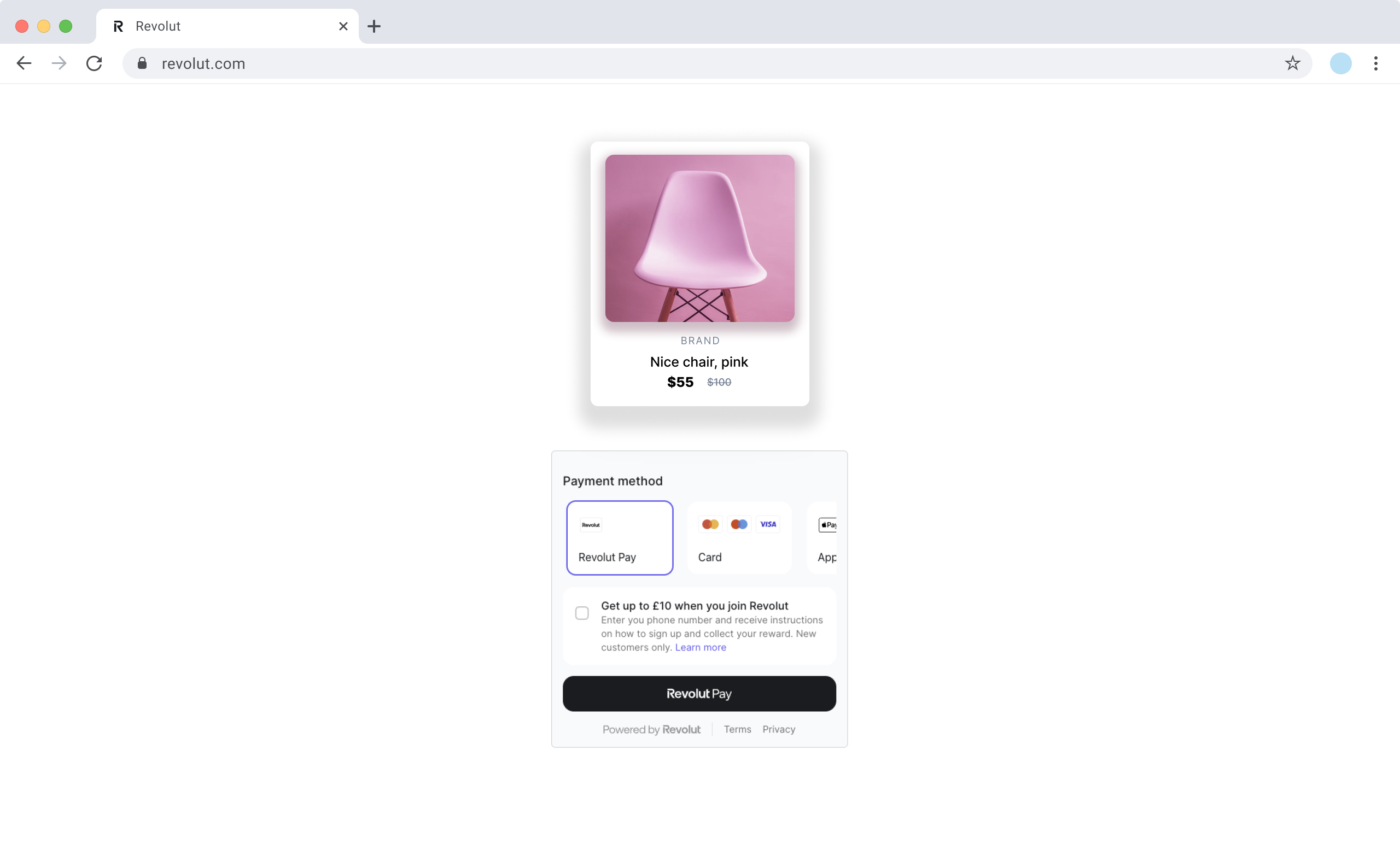 Revolut Checkout - Horizontal layout