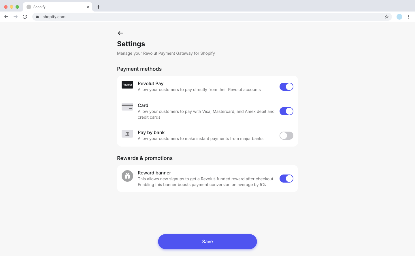 Shopify - Revolut Gateway settings Shopify - Revolut Gateway settings