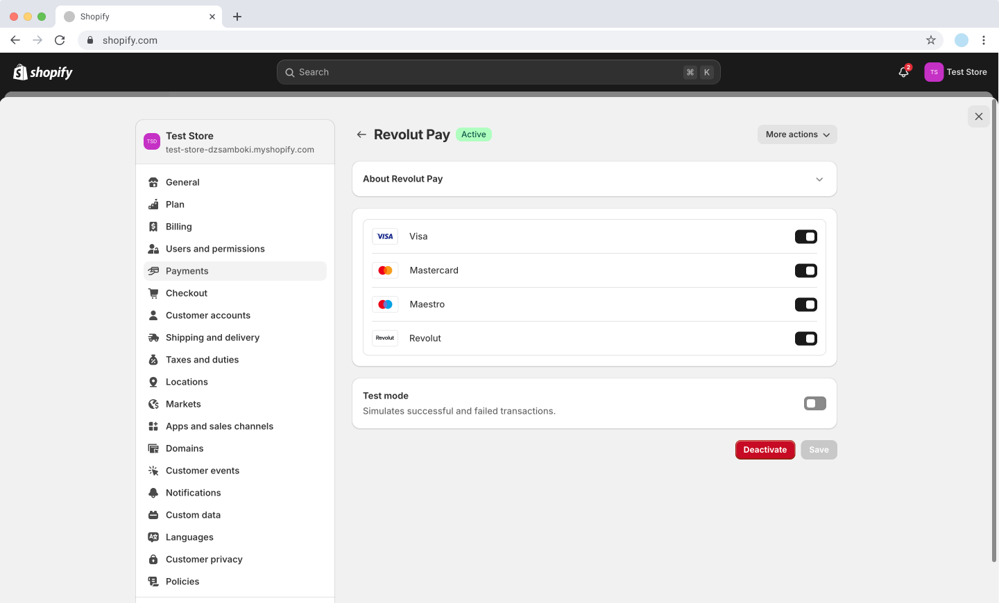Shopify - Test mode Shopify - Test mode