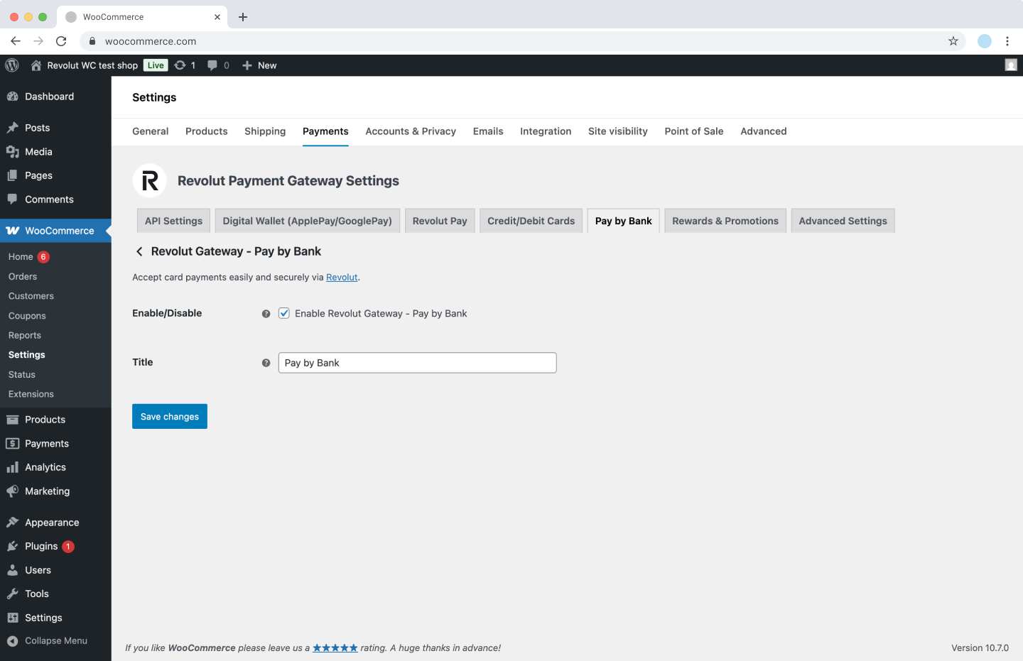 WooCommerce - Pay by Bank settings